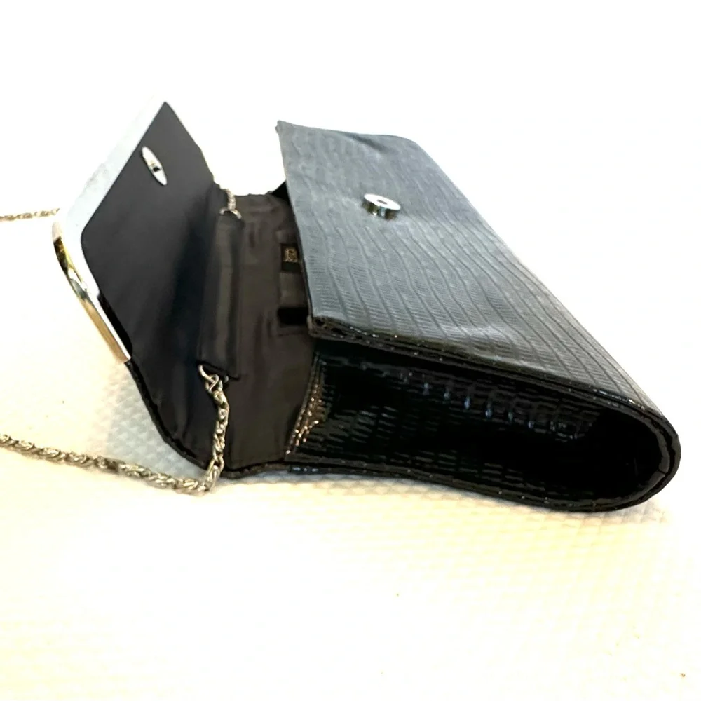 Vintage Retro Envelope Black‎ Y2K East West Textured Patent Clutch Shoulder Bag